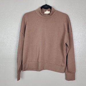 Hippie Rose Tan Long Sleeve Mock Turtleneck Fleece Lined Sweatshirt L